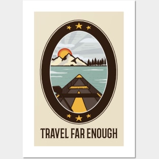 Travel Far Enough / Retro Camper Design / Vintage Road Trip Design Posters and Art